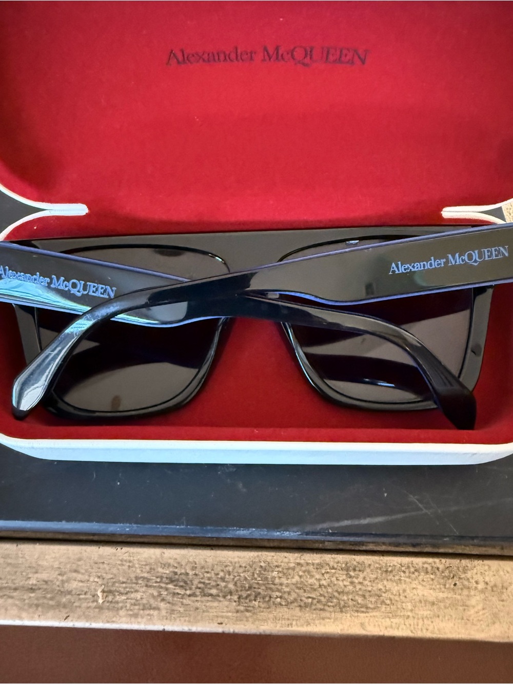 Alexander McQueen Black - Blue Rectangular Sunglasses with Logo